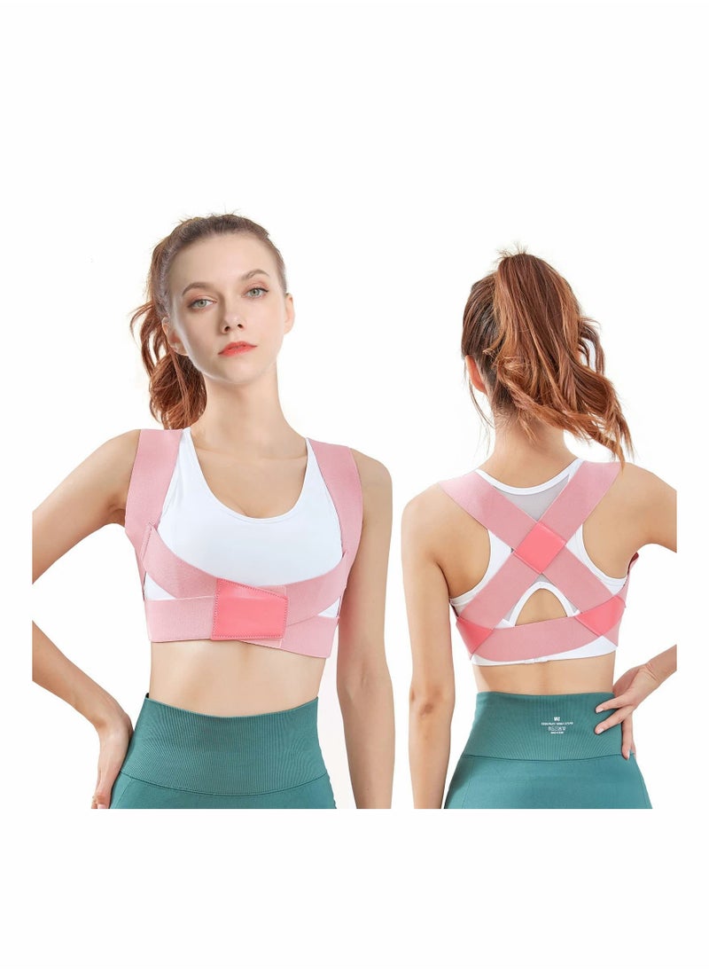 Y&D Posture Corrector For Women Upper Back Brace Adjustable Chest Support Upright Straightener Providing Pain Relief Neck Shoulder (Pink)  - Image 1