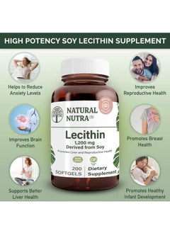 Natural Nutra Soy Lecithin Dietary Supplement Memory Booster Improves Reproductive Health Brain Function Support Better Liver Health Infant Development 1200 Mg 200 Softgels  - Image 3