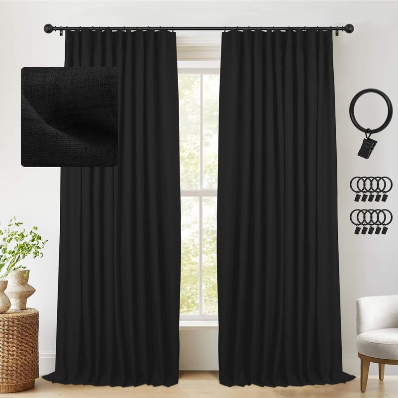 INOVADAY 100% Blackout Curtains 96 Length  Linen Textured Black Out Curtains & Drapes Thermal Curtains for Bedroom Living Room  1 Panel  W50 x L96  Black - Image 1