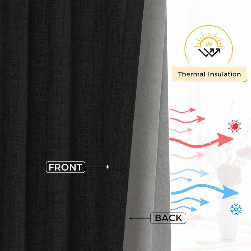 INOVADAY 100% Blackout Curtains 96 Length  Linen Textured Black Out Curtains & Drapes Thermal Curtains for Bedroom Living Room  1 Panel  W50 x L96  Black - Image 5