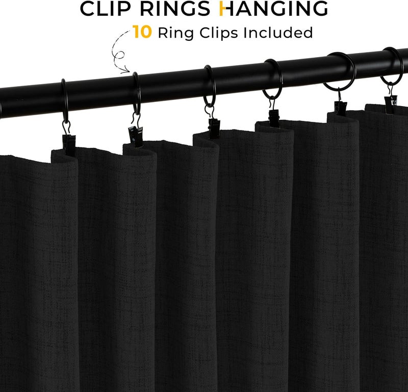 INOVADAY 100% Blackout Curtains 96 Length  Linen Textured Black Out Curtains & Drapes Thermal Curtains for Bedroom Living Room  1 Panel  W50 x L96  Black - Image 3