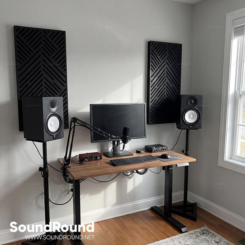 ساوند راوند ألواح SoundRound الصوتية للجدران بتصميم شيفرون ويف، 4 قطع سوداء من MDF محفور CNC لامتصاص الصوت، 30 × 60 سم - Image 2