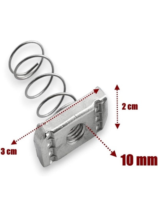 Biella Strut Channel Nuts, M10- Spring Channel Nuts With Zinc Electroplate Finish, Long Spring Nuts Great For Use With Strut Channel - Image 2