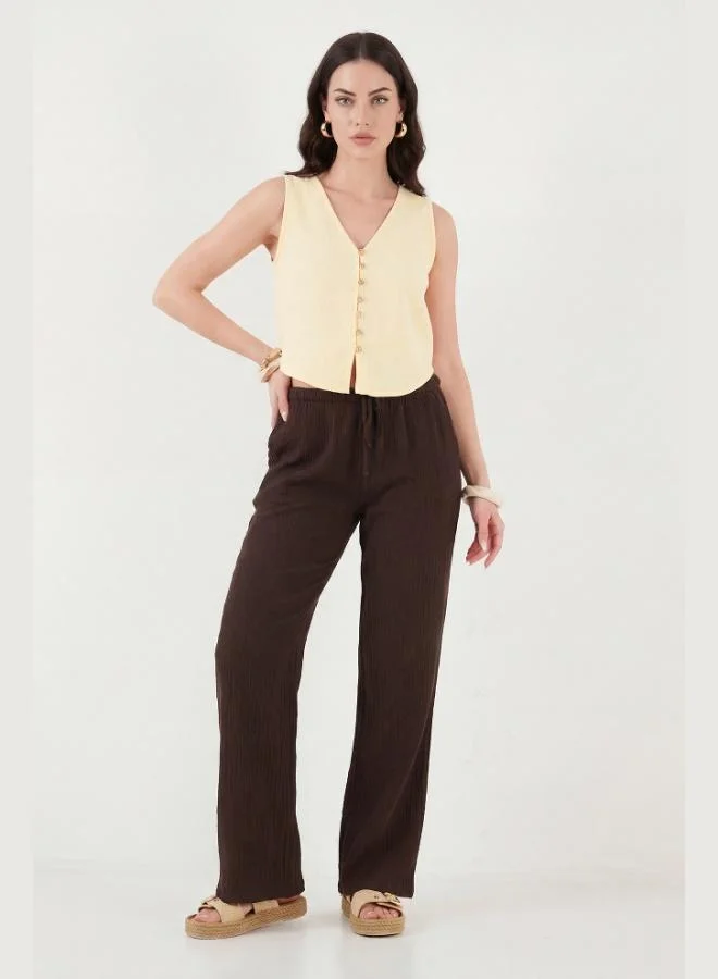 Lela  Lela Cotton Regular Fit V-Neck Button Detail Summer Blouse Vest Women's VEST 5866661 for Women | Best Price UAE