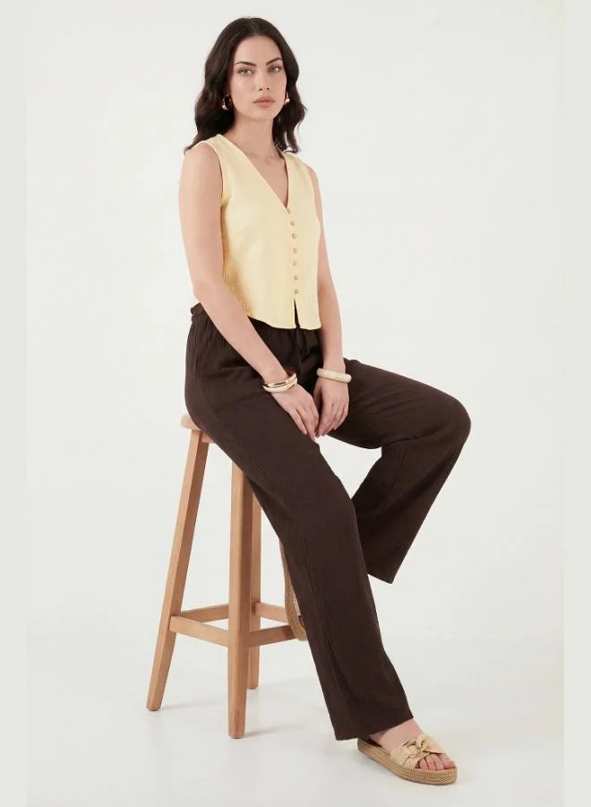 Lela  Lela Cotton Regular Fit V-Neck Button Detail Summer Blouse Vest Women's VEST 5866661 for Women | Best Price UAE