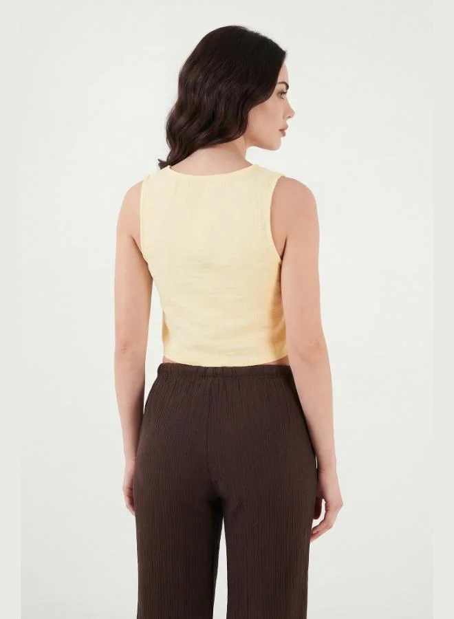 Lela  Lela Cotton Regular Fit V-Neck Button Detail Summer Blouse Vest Women's VEST 5866661 for Women | Best Price UAE