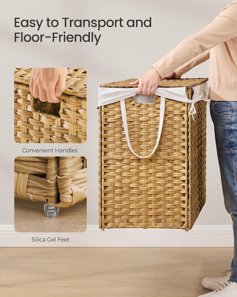 SONGMICS Laundry Hamper with Lid, 29.1 Gallon (110 L) Synthetic Rattan Clothes Laundry Basket with Lid and Handles, Foldable, Removable Liner, Natural Color - Image 4