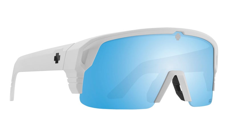 Spy Optic Happy Boost Monolith 5050, Cylindrical Shield Semi-rimless Sunglasses, Color and Contrast Enhancing Lenses, Matte White - Happy Boost Bronze Polarized Ice Blue Spectra Mirror Lenses - Image 1