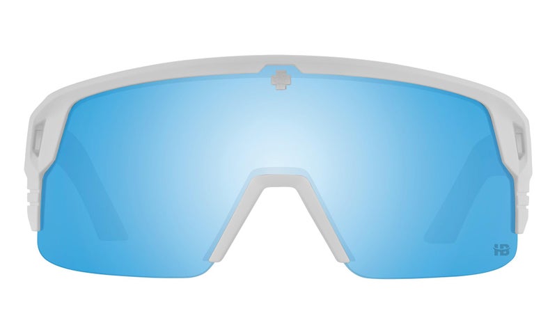 Spy Optic Happy Boost Monolith 5050, Cylindrical Shield Semi-rimless Sunglasses, Color and Contrast Enhancing Lenses, Matte White - Happy Boost Bronze Polarized Ice Blue Spectra Mirror Lenses - Image 2