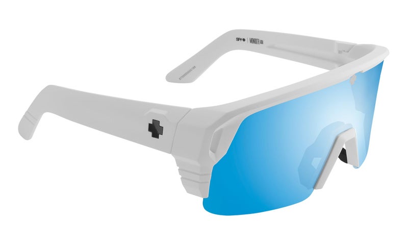 Spy Optic Happy Boost Monolith 5050, Cylindrical Shield Semi-rimless Sunglasses, Color and Contrast Enhancing Lenses, Matte White - Happy Boost Bronze Polarized Ice Blue Spectra Mirror Lenses - Image 5