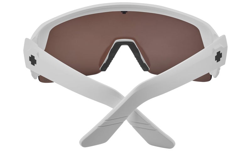 Spy Optic Happy Boost Monolith 5050, Cylindrical Shield Semi-rimless Sunglasses, Color and Contrast Enhancing Lenses, Matte White - Happy Boost Bronze Polarized Ice Blue Spectra Mirror Lenses - Image 4