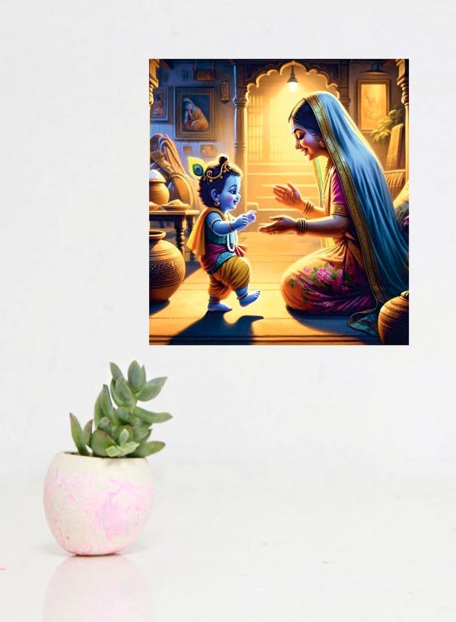 Sky Flying Baby Krishna And Yashoda Mata Wall Poster (K18_NW_07) Living Room, Pooja Room, KIds Room (Size - 46CM X 46CM) - Image 3
