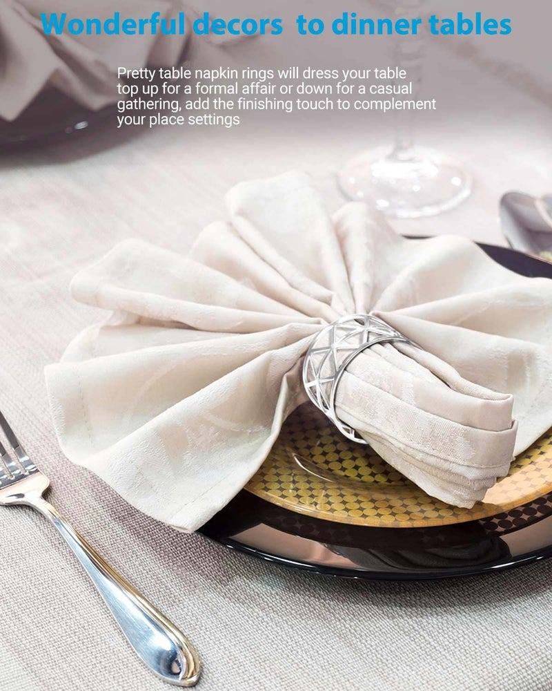 Urwoow 12 حزمة حلقات منديل حاملي Silver Color Hollow Design D؟ Cor عشاء حفل زفاف عيد الميلاد (Silver) - Image 4