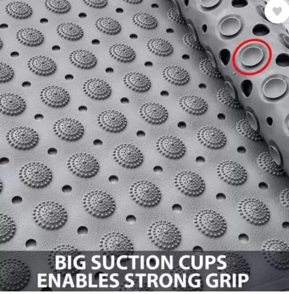 VDNSI Anti Slip Bathroom Mat Rubber Bath Mats Floor Rectangle Anti Skid Mats for Bathing Area Shower mat with Strong Suction Cups & Drain Holes 35X70 CM (Grey) - Image 2