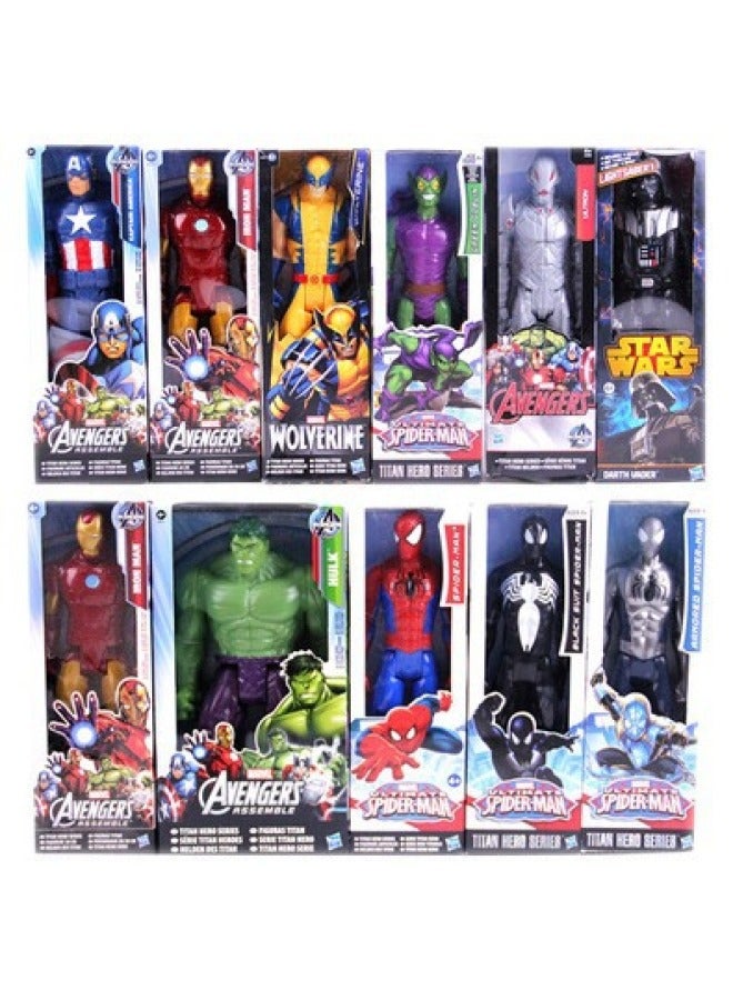 12 Inch Captain America Wolverine Iron Man Thor Spiderman Patriot Black Panther Doll Ornaments-Color:12inch Black And Red Spider-man - Image 2