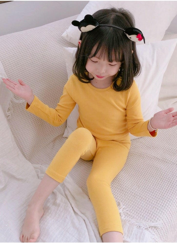 Loquat - Kids Solid Color Thermal Underwear Set Cotton Soft Long Johns Base Layer Top & Bottom Children's Pajama Set Ginger - Image 1
