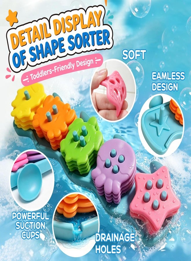 AMCHSURI 21PCS Mold Free Bath Toys,Ocean Shape Sorters Stacking Water Play Toys, Early Learning Gifts for Toddlers 1-3 2-4 3-5 Boys Girls - Image 3
