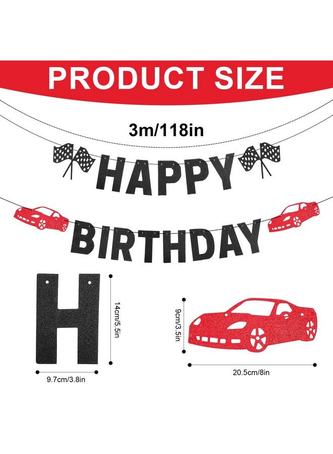 PEUTIER Pre-strung Happy Birthday Banner, Prestrung Racing Themed Black Birthday Banner Sign Boys Race Car Party Birthday Decoration for Racing Themed Birthday Party Supplies  - Image 2