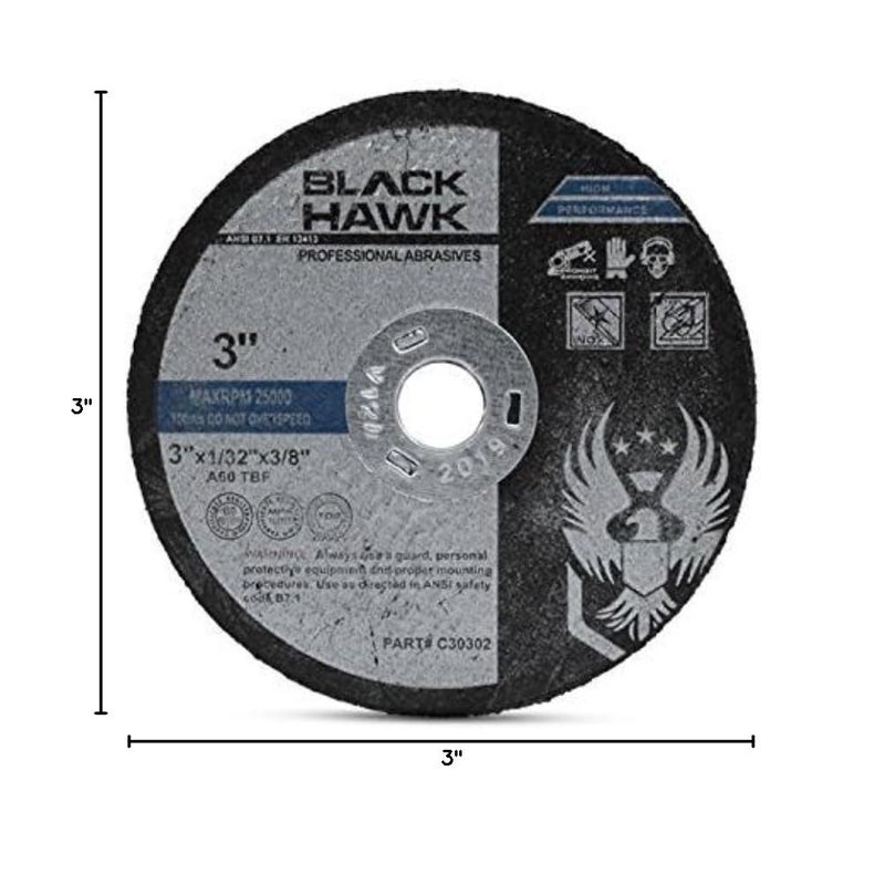 BHA Metal and Stainless Steel Cut Off Wheels for Die Grinders, 3” x 1/32” x 3/8” - 25 Pack - Image 2