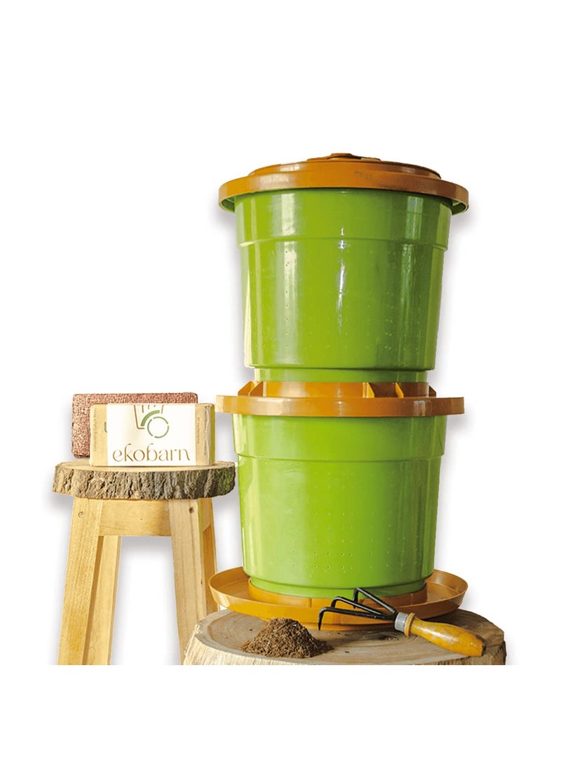 Ekobarn Ekobarn Ekobin 22Lx2 No Smell No Insect Indoor Compost Bin Kit for Converting All Kinds of Kitchen Food Waste into Fertilizer  - Image 1