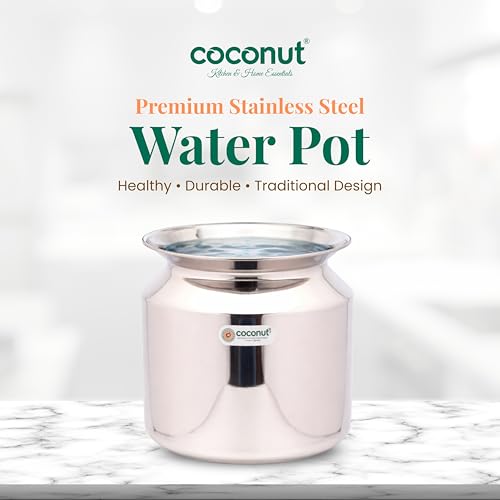 Coconut وعاء ماء من الفولاذ المقاوم للصدأ على طريقة الكندي من جوز الهند | حاوية تخزين من الفولاذ بدرجة غذائية | هاندي تقليدي بسُمك ثقيل لتخزين المطبخ | تشطيب مرآوي مقاوم للصدأ - 1 وحدة - 2000ML - Image 2