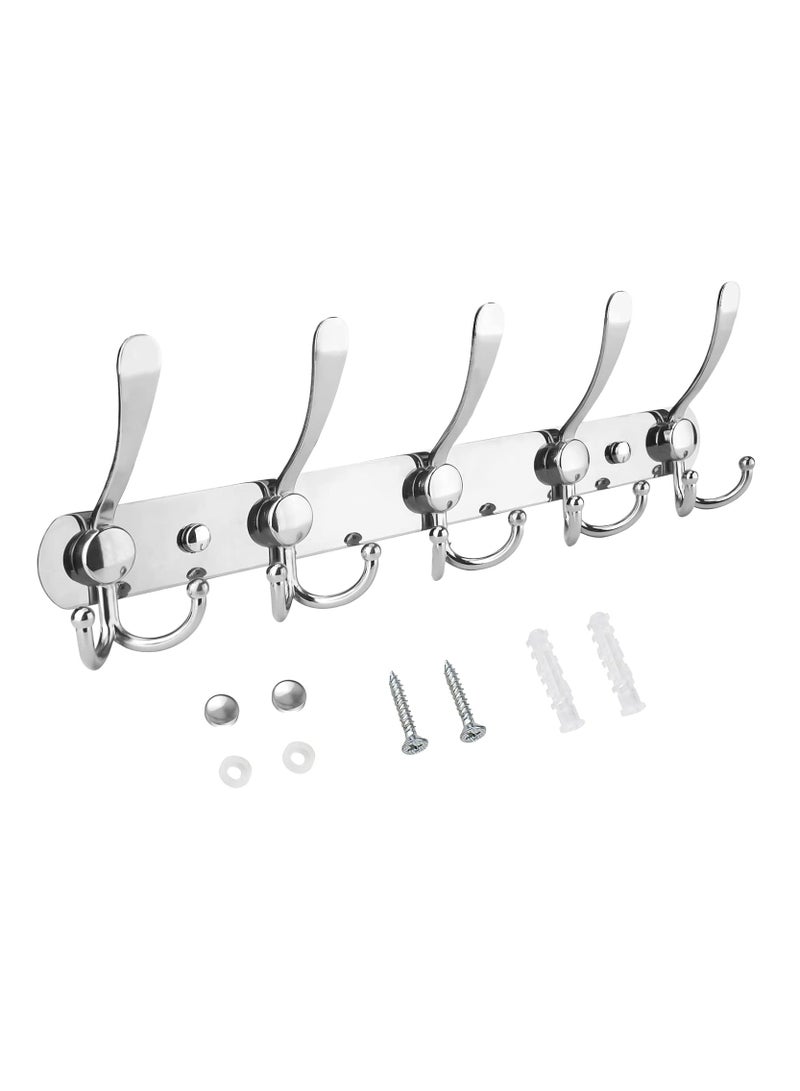 Wall Mounted Coat Rack, Five Heavy Duty Tri Hooks All Metal Construction for Jacket Coat Hat in Mudroom Entryway (silver, 1-Pack)  - Image 2