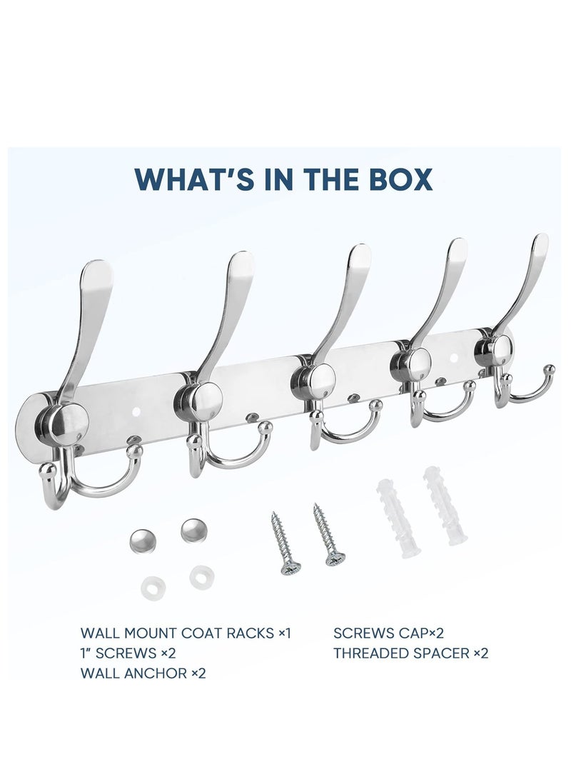Wall Mounted Coat Rack, Five Heavy Duty Tri Hooks All Metal Construction for Jacket Coat Hat in Mudroom Entryway (silver, 1-Pack)  - Image 1