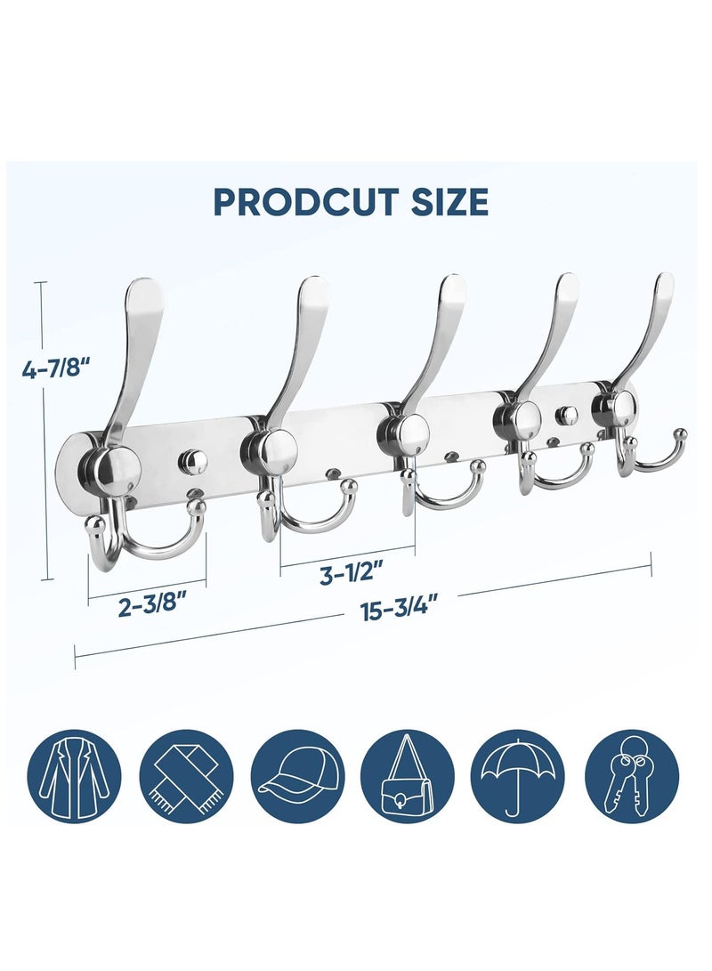 Wall Mounted Coat Rack, Five Heavy Duty Tri Hooks All Metal Construction for Jacket Coat Hat in Mudroom Entryway (silver, 1-Pack)  - Image 3