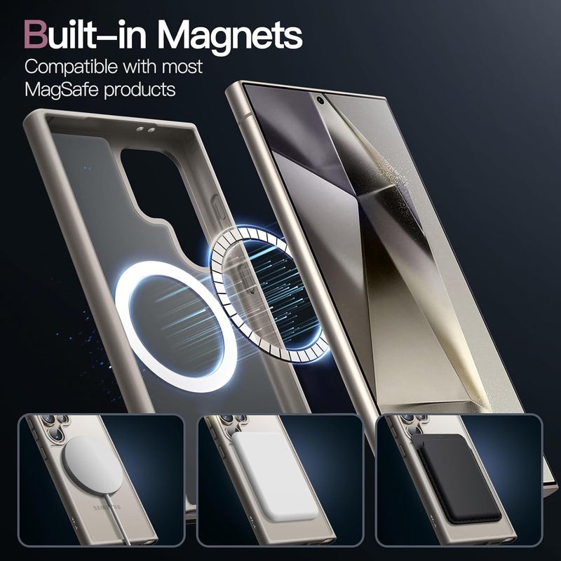 جي تيك حافظة مغناطيسية من JETech لهاتف Samsung Galaxy S24 Ultra 5G، متوافقة مع MagSafe، ظهر شفاف غير لامع مقاوم للصدمات (رمادي تيتانيوم) - Image 3