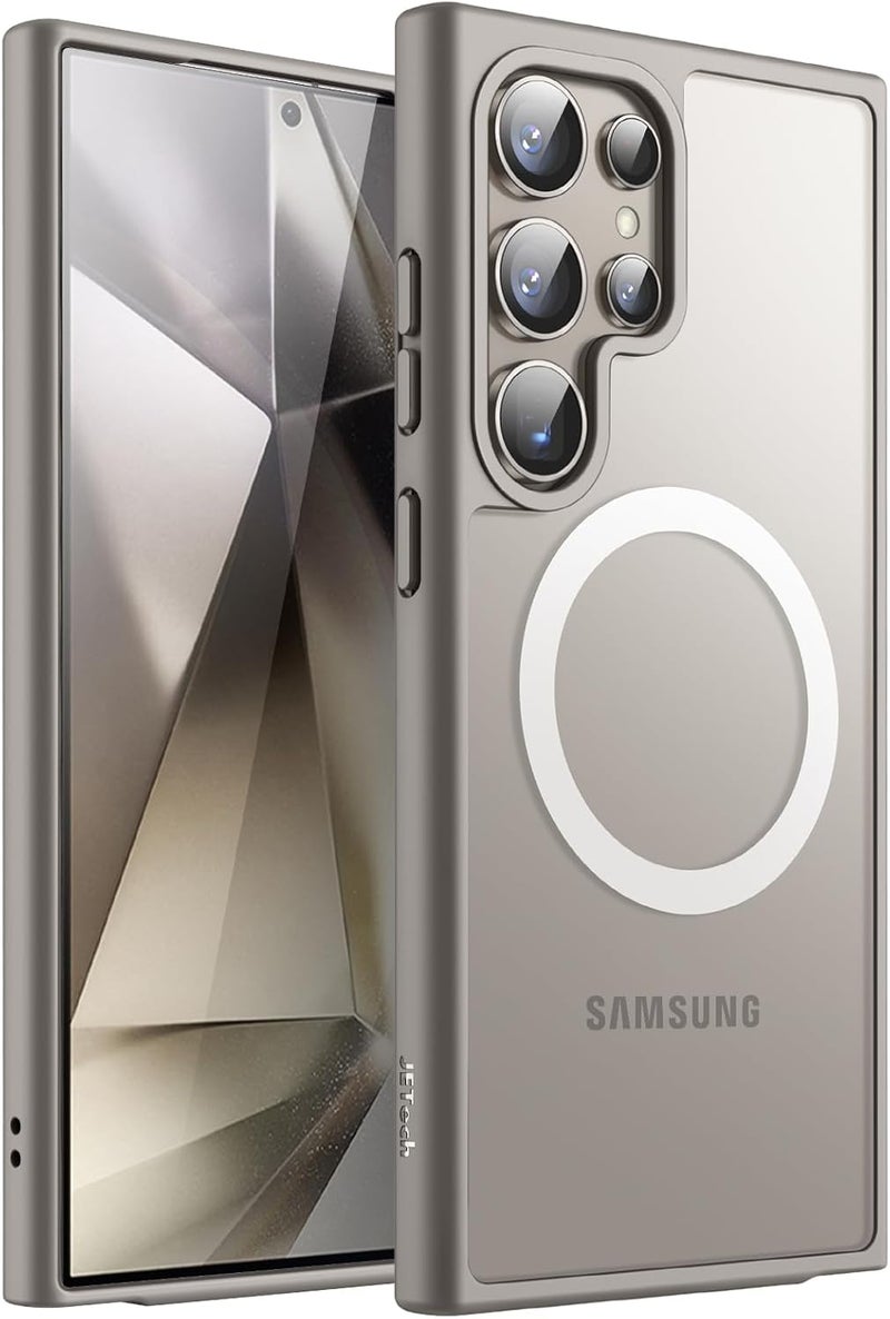 جي تيك حافظة مغناطيسية من JETech لهاتف Samsung Galaxy S24 Ultra 5G، متوافقة مع MagSafe، ظهر شفاف غير لامع مقاوم للصدمات (رمادي تيتانيوم) - Image 1