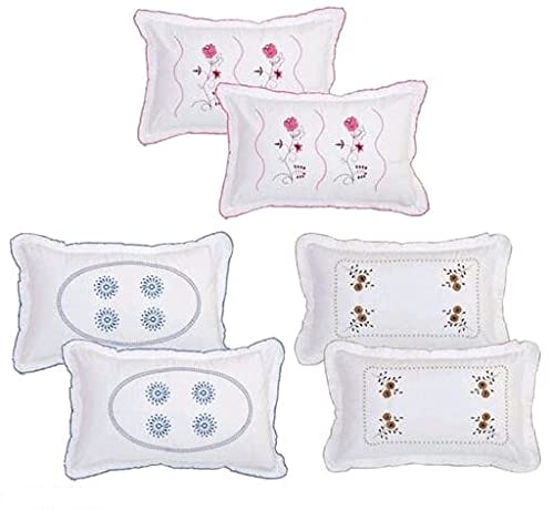 HSR Collection Cotton Embroided Luxury Pillow Cover, 6 Pieces - 17 x27 inches, White - Image 2