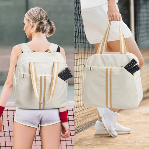 G4Free Pickleball Bag Pickleball Backpack for Women Men Tote Bag with Shoe Compartment Waterproof PocketIvory - Image 3