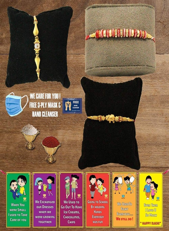 BOGATCHI M3M-13 Designer Rakhi for Brother, Rakhi Set of 3, Royal Rakhi Set- 3, Set of 3 Beautiful Rakhi for Bhai - Image 1