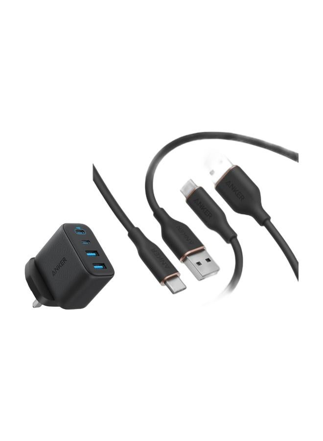 Anker Anker Zolo USB C Charger Block, 4-Port Wall Adapter with 50W Max Output, 2 USB-C and 2 USB-A, Compact and Stable, For iPhone 17/16/15/14Series, iPad, Galaxy S26/25/24, and More (Black） black & Anker Type C Cable,USB A to USB C Flow Cord, Fast Charging for iPhone 17/16/15/14 or Max Plus, MacBook Pro/Air, Samsung, Huawei, Xiaomi, Vivo, Oppo and More (1.8M, Black,2-pack,15W) Black Bundle - Image 1