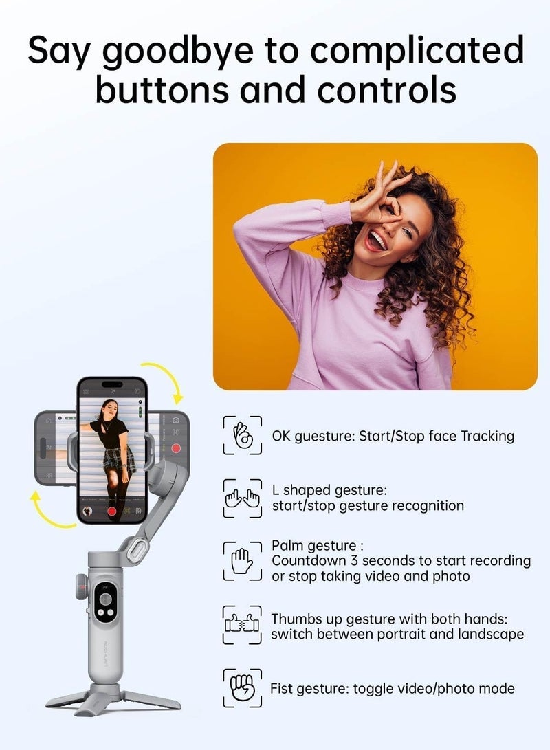 اوتشوان مثبت جيمبال AOCHUAN X PRO للهواتف الذكية، جيمبال بشحن لاسلكي لجهاز iPhone 15 Pro Max/أندرويد، جيمبال محمول ثلاثي المحاور لتسجيل الفيديو وتتبع الوجه (رمادي) - Image 5