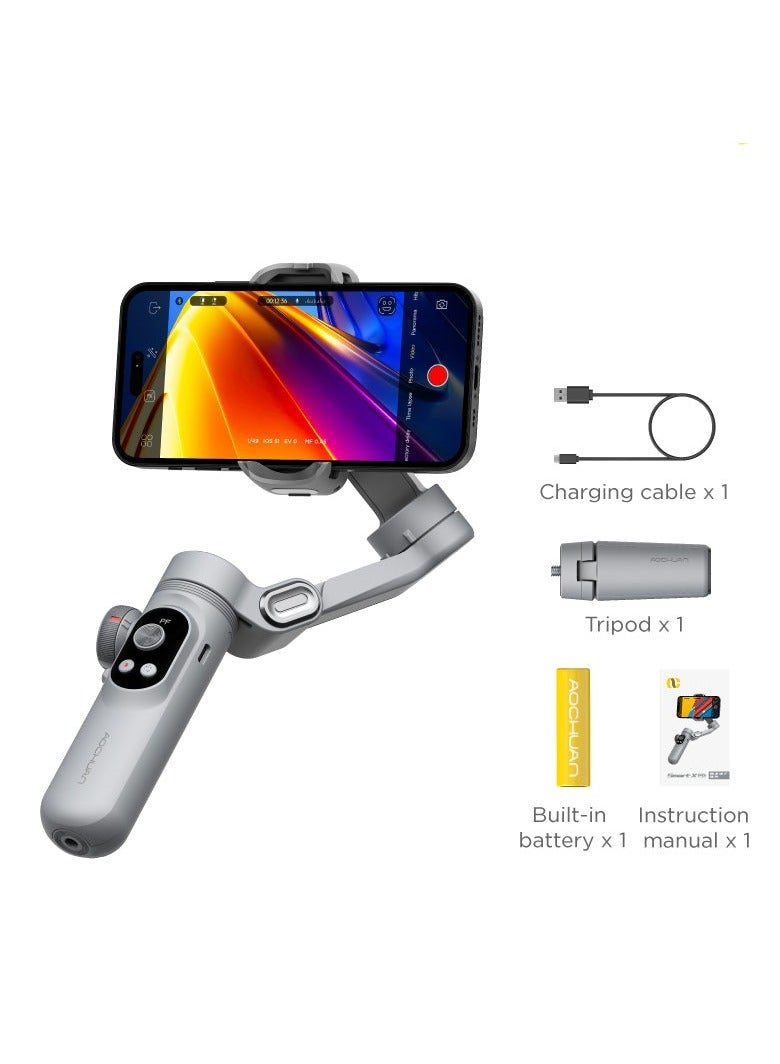 اوتشوان مثبت جيمبال AOCHUAN X PRO للهواتف الذكية، جيمبال بشحن لاسلكي لجهاز iPhone 15 Pro Max/أندرويد، جيمبال محمول ثلاثي المحاور لتسجيل الفيديو وتتبع الوجه (رمادي) - Image 1