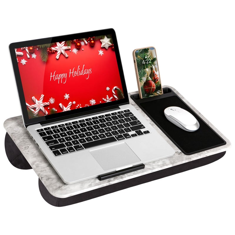 LAPGEAR Home Office Lap Desk with Device Ledge, Mouse Pad, and Phone Holder - White Marble - Fits Up To 15.6 Inch Laptops - Style No. 91501 - Image 1
