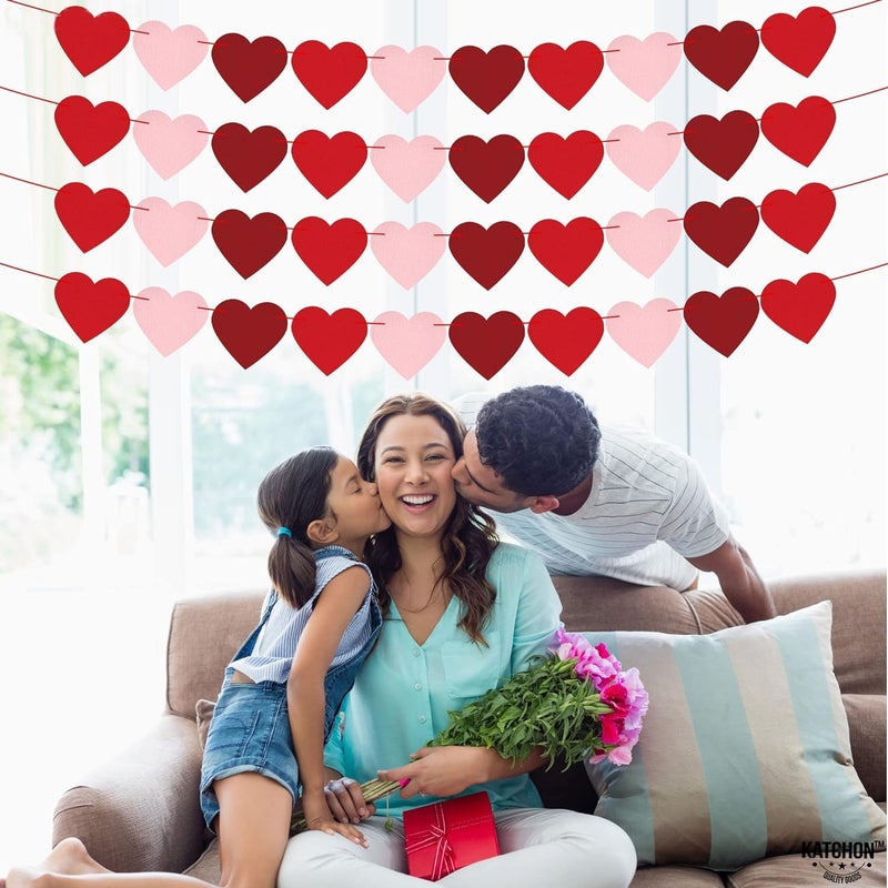 HOXBUR 8 Strings Valentines Day Decorations, 80Pcs Pre-Installed Red Felt Heart Decorations Banner for Valentines Day Wedding Birthday Party - Image 5