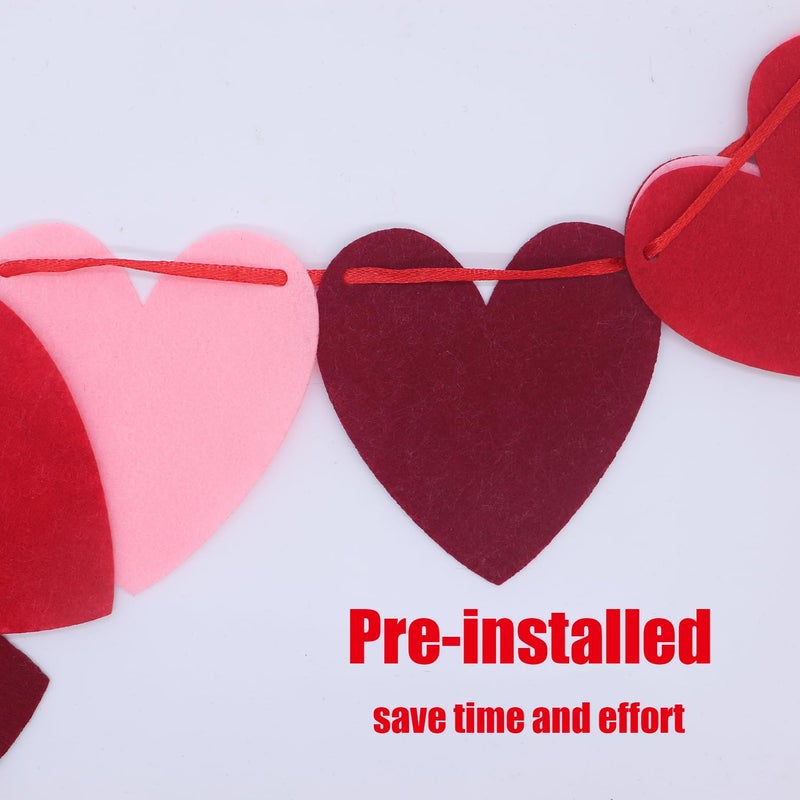 HOXBUR 8 Strings Valentines Day Decorations, 80Pcs Pre-Installed Red Felt Heart Decorations Banner for Valentines Day Wedding Birthday Party - Image 3