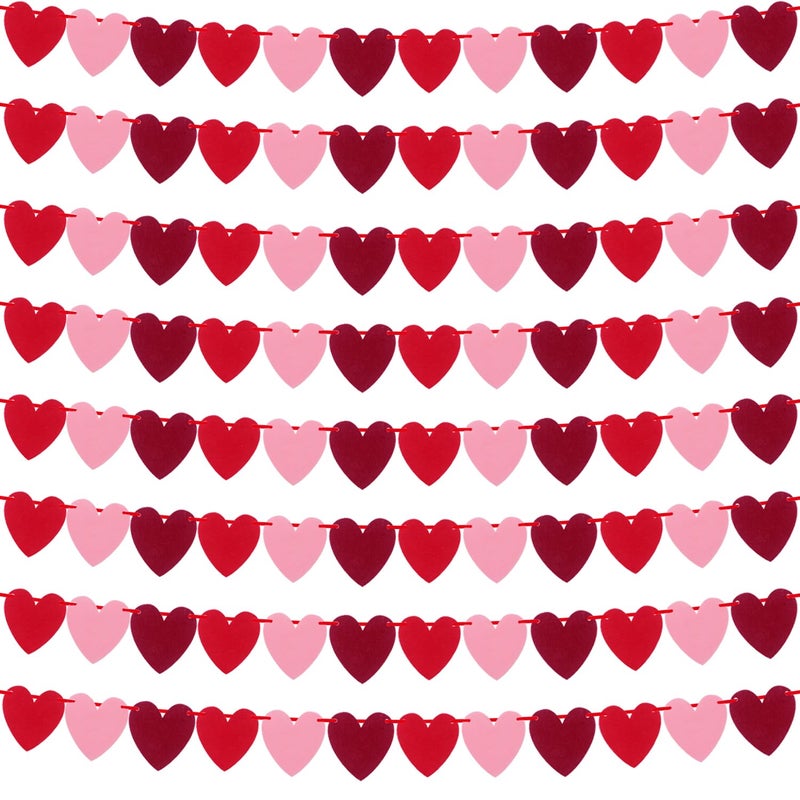 HOXBUR 8 Strings Valentines Day Decorations, 80Pcs Pre-Installed Red Felt Heart Decorations Banner for Valentines Day Wedding Birthday Party - Image 1