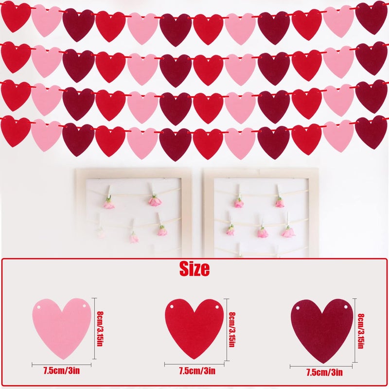 HOXBUR 8 Strings Valentines Day Decorations, 80Pcs Pre-Installed Red Felt Heart Decorations Banner for Valentines Day Wedding Birthday Party - Image 2