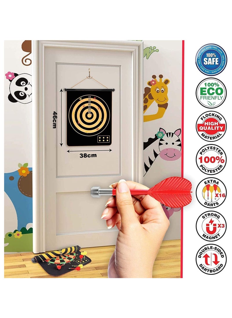 QSHOP - Magnetic Dart Board for Kids, Double Sided Dart Board Game Set, Indoor Outdoor Dart Board Game with 6pcs Safe Magnetic Darts - Image 1