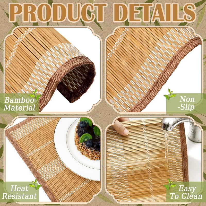 Pickmesh Bamboo Table Mats Set of 8 18 x 12 Bamboo Table Mats Set Natural AntiSlip Placemats for Dining Table Room and Kitchen - Image 3