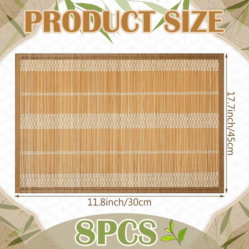 Pickmesh Bamboo Table Mats Set of 8 18 x 12 Bamboo Table Mats Set Natural AntiSlip Placemats for Dining Table Room and Kitchen - Image 2