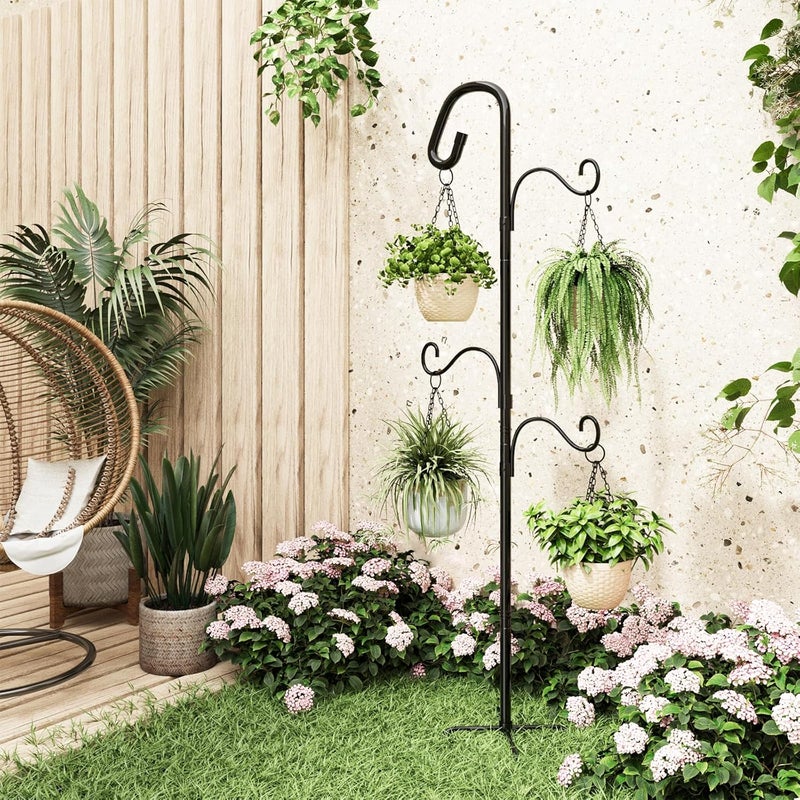 Bamworld 61 Inch Shepherds Hook for Outdoor, 5 Prong Heavy Duty Bird Feeder Pole Stand with Adjustable Hooks for Hanging Plants, Wind Chimes, Garden Decor - Image 1