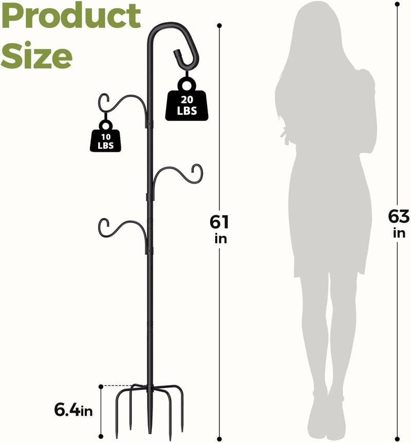 Bamworld 61 Inch Shepherds Hook for Outdoor, 5 Prong Heavy Duty Bird Feeder Pole Stand with Adjustable Hooks for Hanging Plants, Wind Chimes, Garden Decor - Image 4