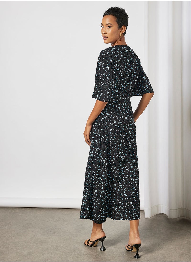 MANGO - Printed Ruched Maxi Dress - Image 1
