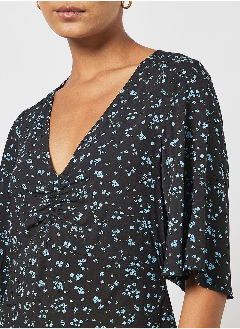 MANGO - Printed Ruched Maxi Dress - Image 1