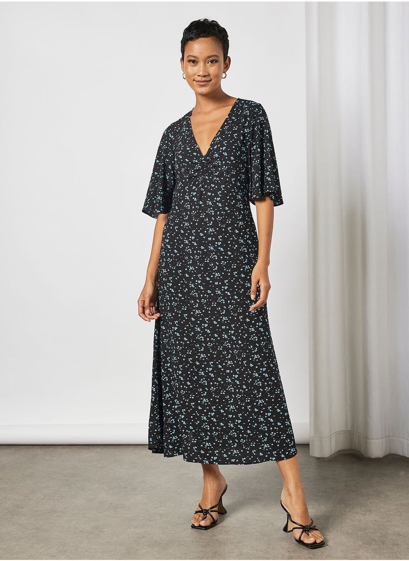 MANGO - Printed Ruched Maxi Dress - Image 1