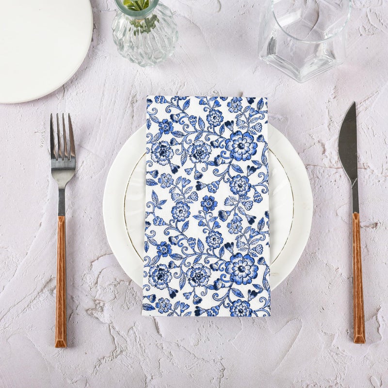 AimFun Blue Floral Guest Napkins Disposable Blue and White Hand Towels Decorative Watercolor Spring Flowers 3 Ply Paper Napkins for Bathroom Toilet Powder Room Dinner Christmas Party Supplies (100) - Image 4